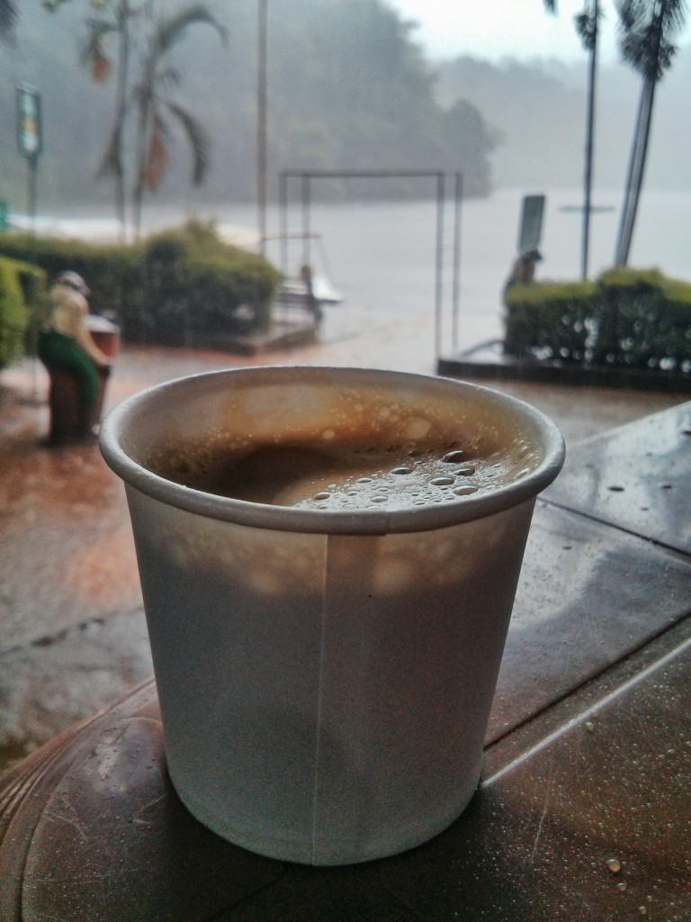 Shot on Nexus 4 - Sipping on hot coffee while it pours in the background. Pookode lake